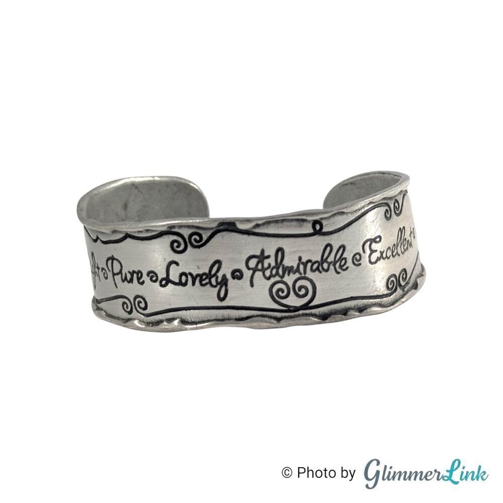 Blessings Inspirational Think on These Things Silver Tone Cuff Bracelet - Picture 4 of 10